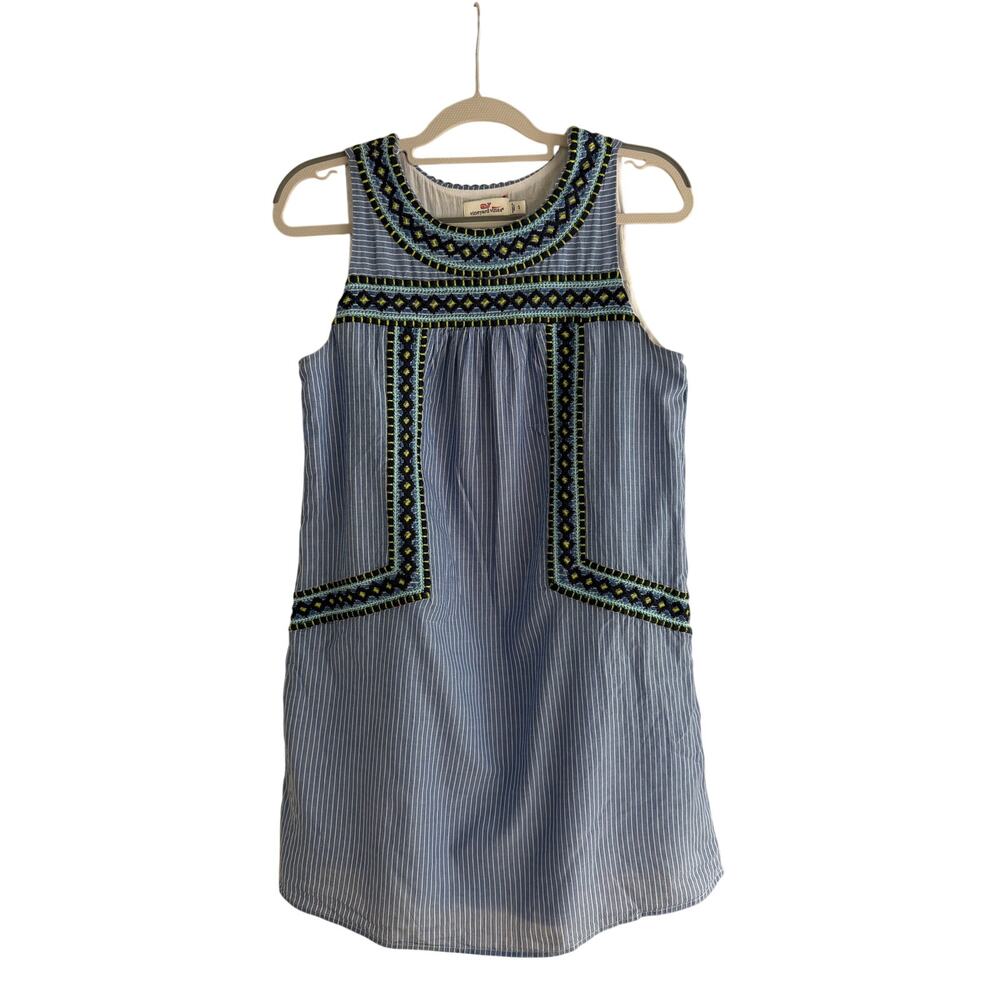 Vineyard Vines Blue & White Striped Dress With Embroidery Details Womens S